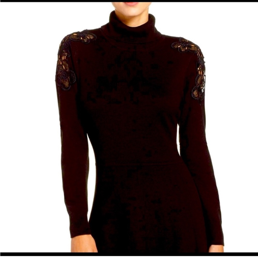 Eliza J Black Long Sleeve Dress with Lace Accents